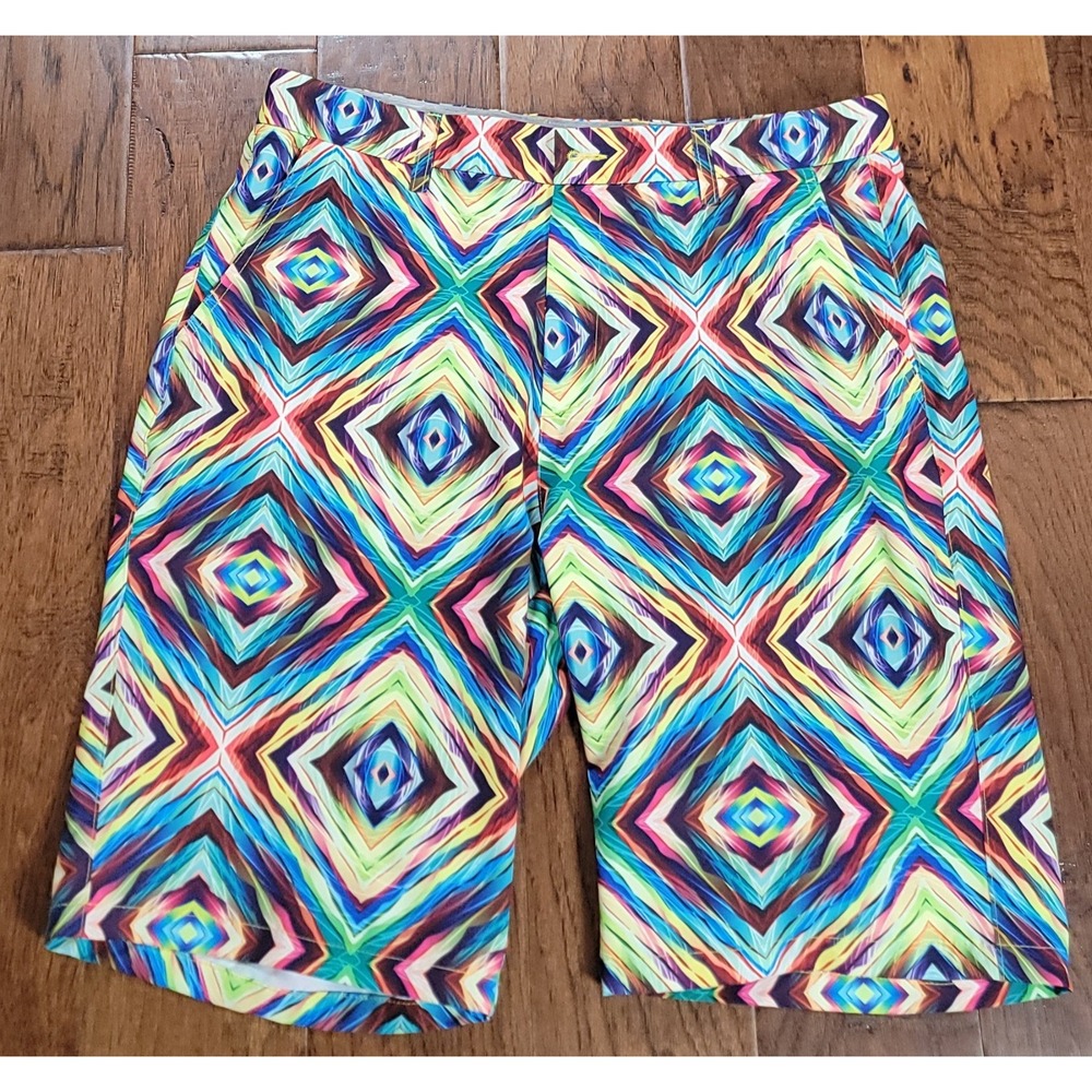 Hreski Men's Loud Multicolored Diagonal‎ Square Golf Shorts Sz 34x10